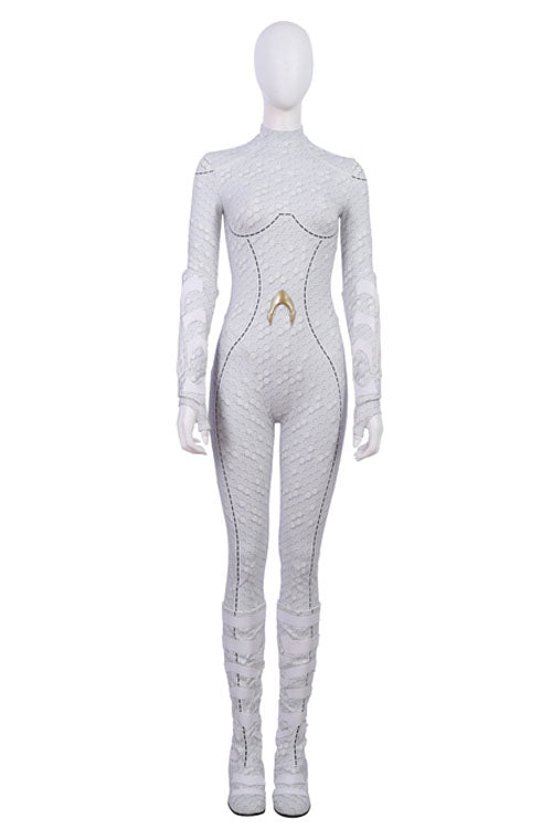 Aquaman Queen Atlanna White Battle Suit Halloween Cosplay Costume Full Set