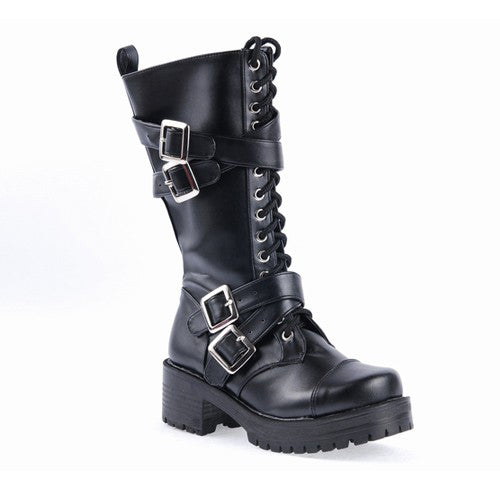 Black Stylish Patent Leather Straps Buckles Gothic Lolita Boots