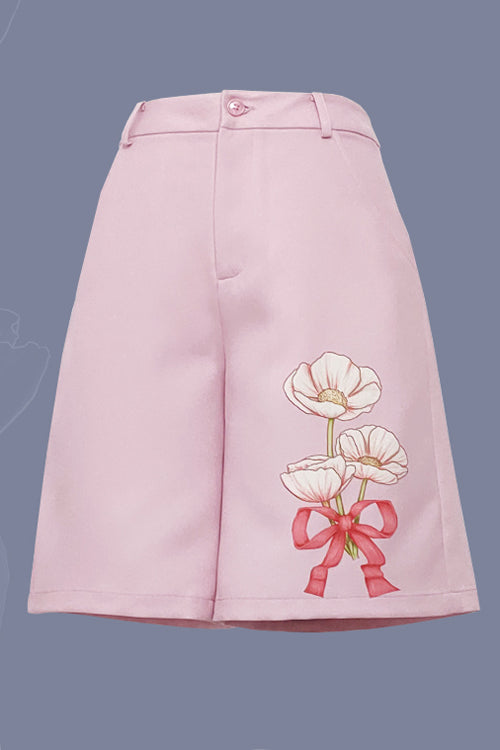 Pink Romance Print Straight loose Ouji Lolita Shorts
