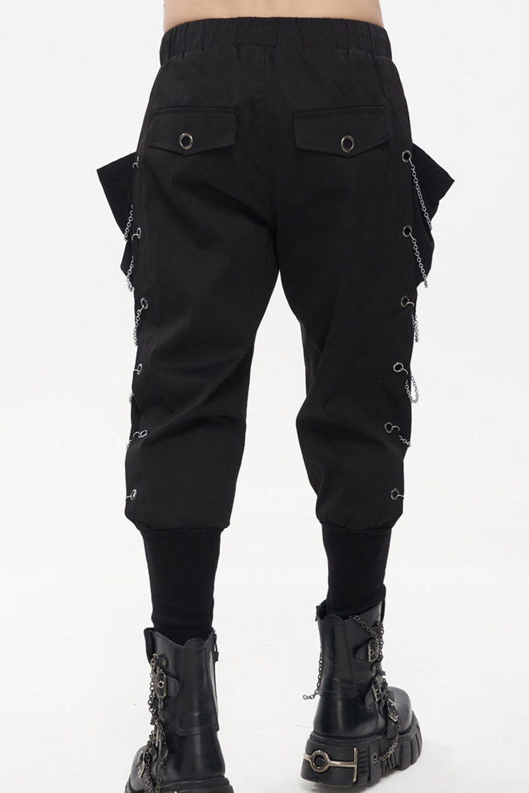 Black Punk Big Pocket Symmetrical Metal Chain Harem Men's Pants