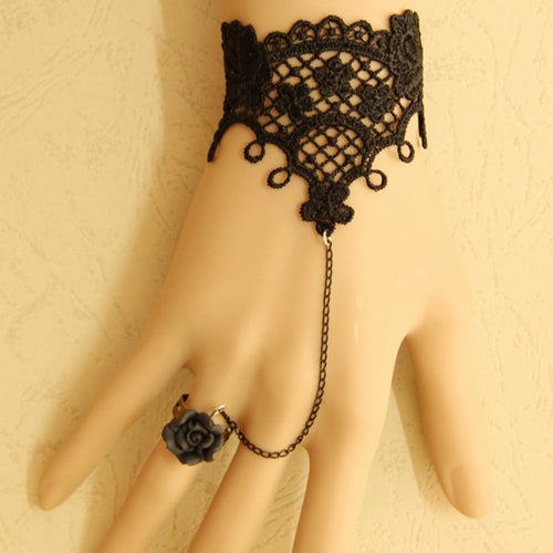 Black Retro Fashion Simple Lace Female Gothic Lolita Ring Bracelet