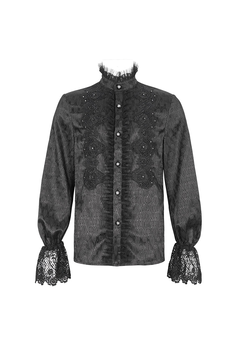 Black Stand Collar Puff Sleeved Lace Splice Men's Gothic Shirt
