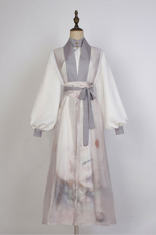 Beige Original Chinese Style Elegant Ink Printing Classic Lolita Hanfu Dress Full Set