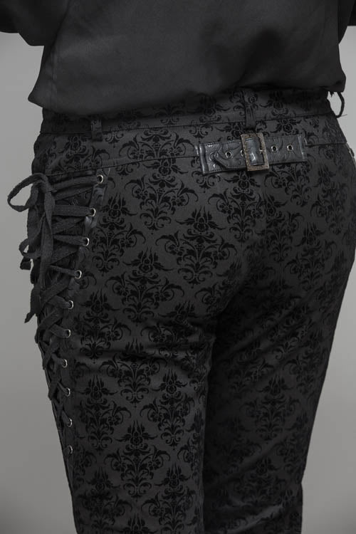 Black Party Court Flocking Patterned Gothic Mens Pants