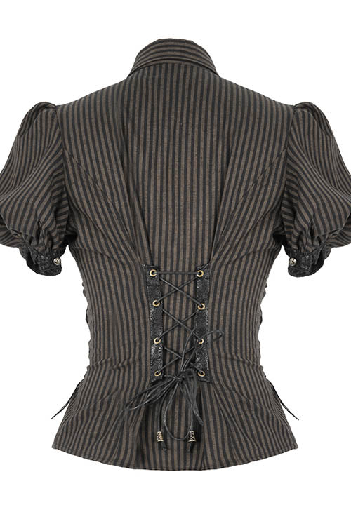 Braune Bubble Kurzarm Gestreifte Schlanke Punk Bluse für Damen