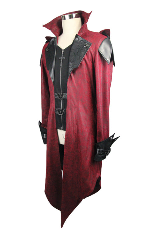 Punk Handsome Red Hooded Leather Long Mens Coats