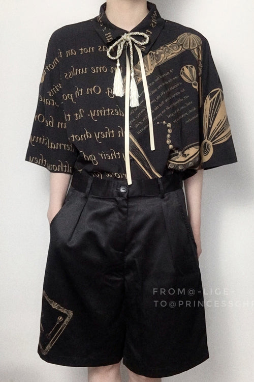 Black Handsome Little Prince Print Loose Short Sleeves Ouji Lolita Blouse