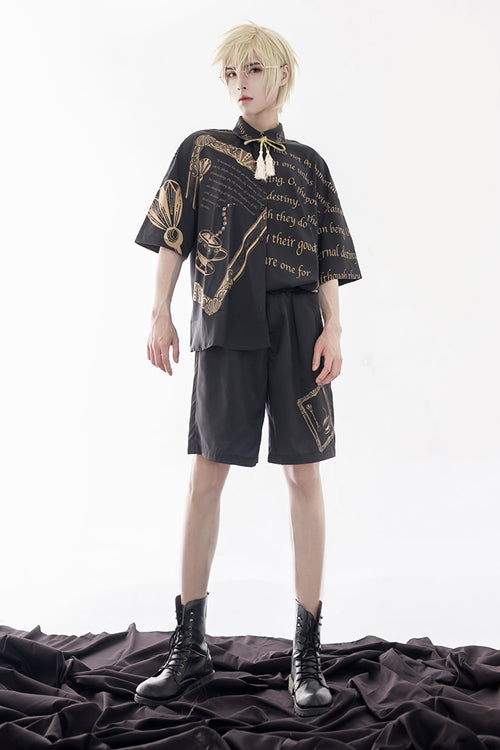Black Handsome Little Prince Print Loose Short Sleeves Ouji Lolita Blouse