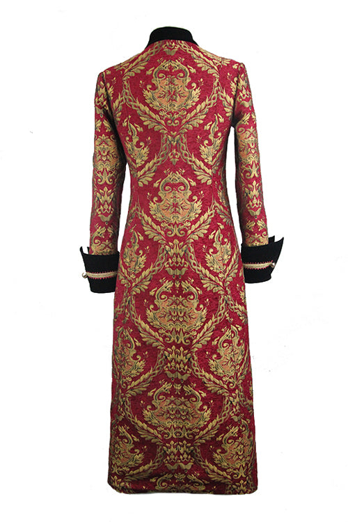 Pirate Style Red And Gold Jacquard Gothic Mens Long Coat