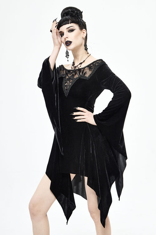 Black Off The Shoulder Hollow Out Irregular Long Sleeves Gothic Dress
