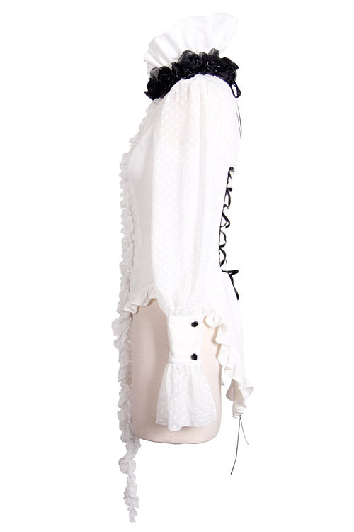 White Lace Up Chiffon Ruffled Dovetail Womens Gothic Blouse