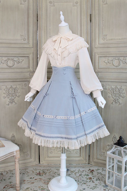 Solid Color Baroque Manor Bowknot High Waisted Ruffled Sweet Lolita Skirt 3 Colors