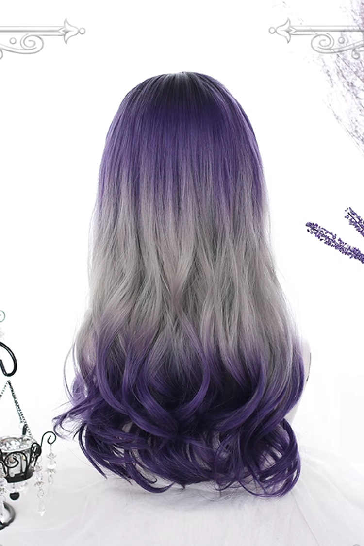 Purple Gray Segment Dyed Long Wavy Curly Hair Sweet Lolita Wigs