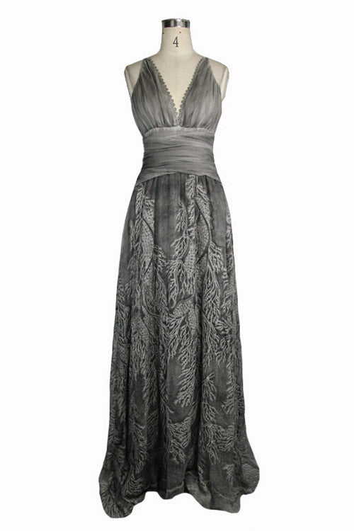 Punk Wedding Embroidery Smoky Pattern Sexy  Silk Chiffon Halter Womens Dress