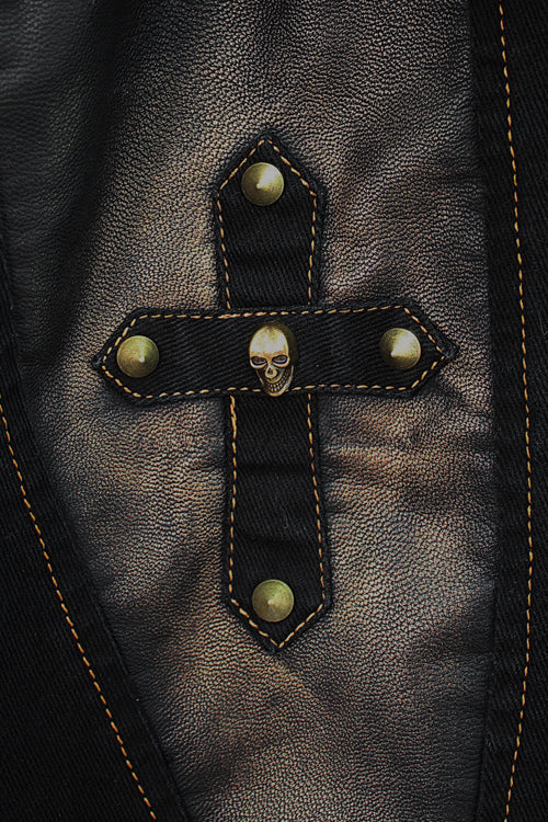 Punk Rock Bronze Fitted Leather Cross Mens Pants