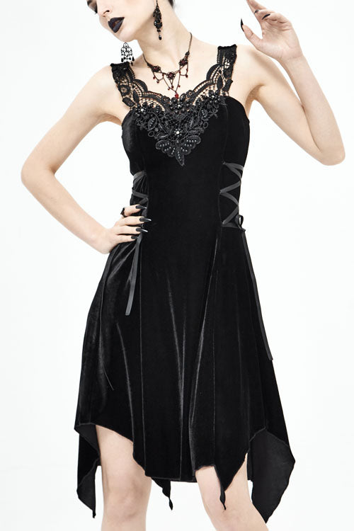 Black Sharp Angled Irregular Hem Gothic Dress