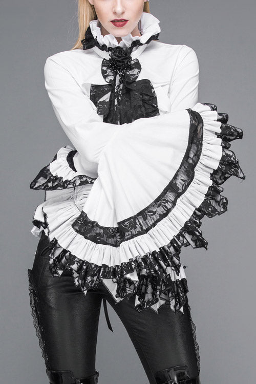 Weiße Vintage Trompetenärmel Rückenbandage Gothic Bluse für Damen