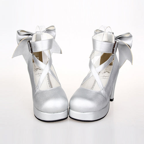 Pure Color Cute Bowknot Sweet Lolita High Heel Shoes