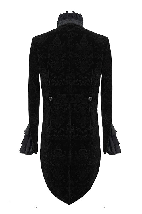 Black Court Pattern Stand Collar Gothic Mens Coat