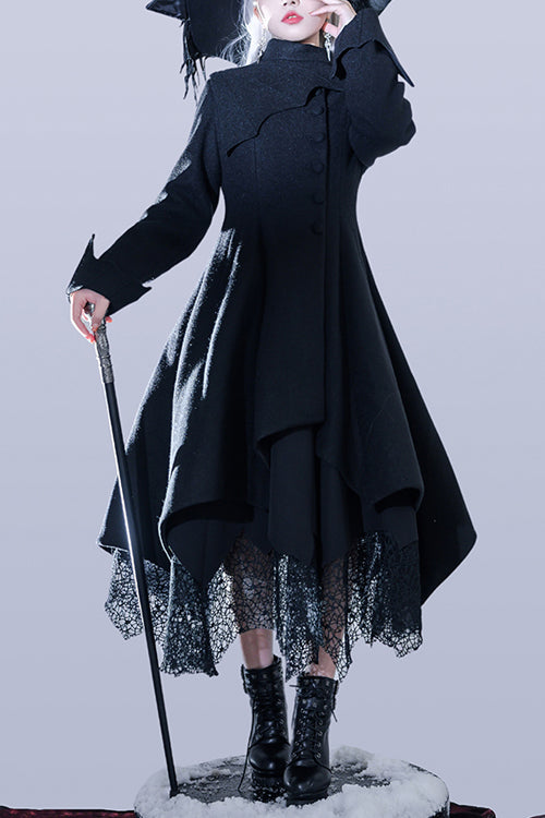 Black Icebreaker Irregular Hem Woolen Ouji Lolita Coat