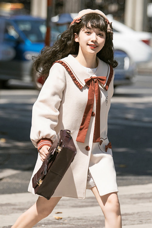 Beige Single Breasted Square Collar Long Sleeved Wool Sweet Lolita Coat