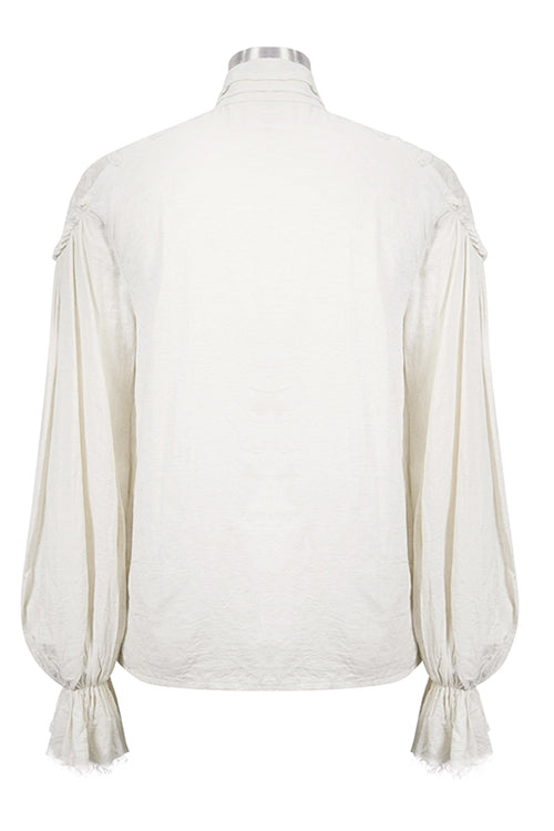 White Straight Collar Puff Sleeve Jacquard Mens Punk Blouse