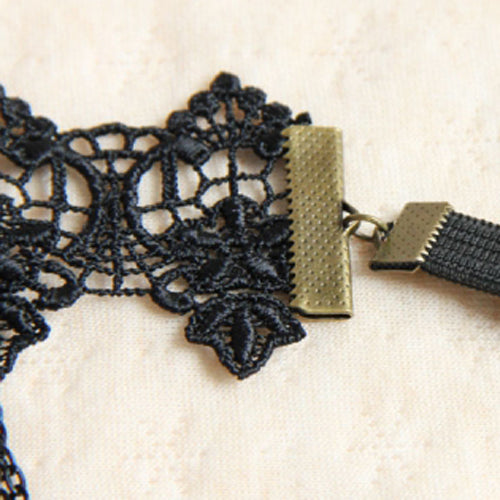 Black Vintage Bride Wedding Rose Flower Lace Pearl Metal Gothic Lolita Armband Bracelet