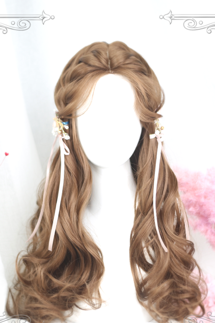Brown Centre Parting Honey Pudding Long Curly Hair Classic Lolita Wigs