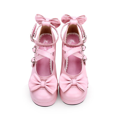 Cute Round Toe Shallow Mouth Bowknot Middle Heels Lolita Shoes