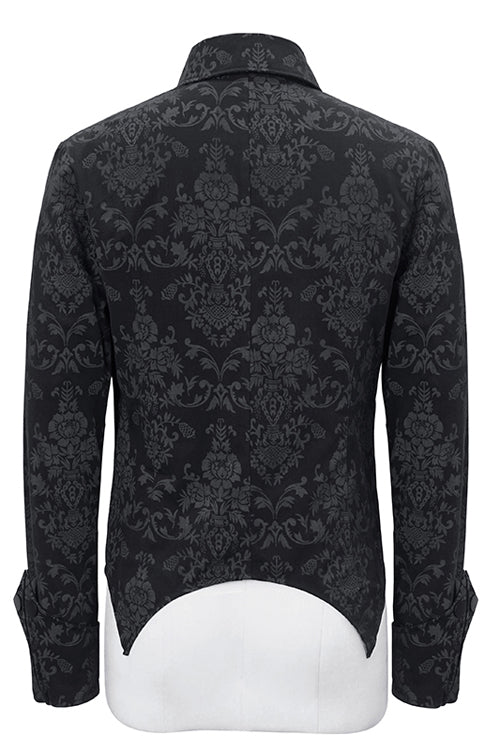 Black Folding Cuffs Palace Printed Zipper Mens Gothic Blouse