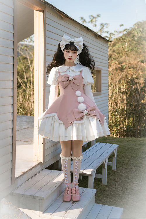 Cute Girl Doll Collar Hair Ball Christmas Princess Sweet Lolita JSK Dress Full Set