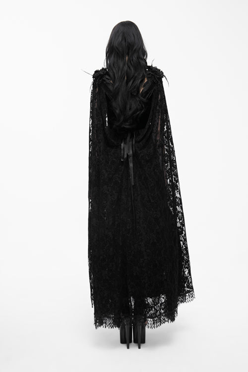 Black Feather And Flowers Off Collar Sexy Long Velvet Womens Gothic Dress With Lace Shawl