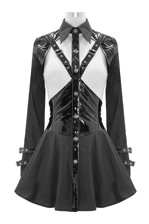 ブラックホローアウトデザインレザーセクシーなレディースゴシックドレス