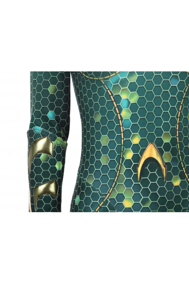Aquaman Mera Green Scale Print Battle Suit Halloween Cosplay Costume Full Set