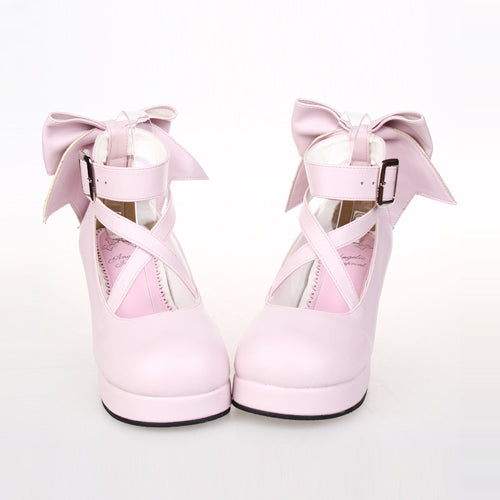 Pure Color Cute Bowknot Sweet Lolita High Heel Shoes