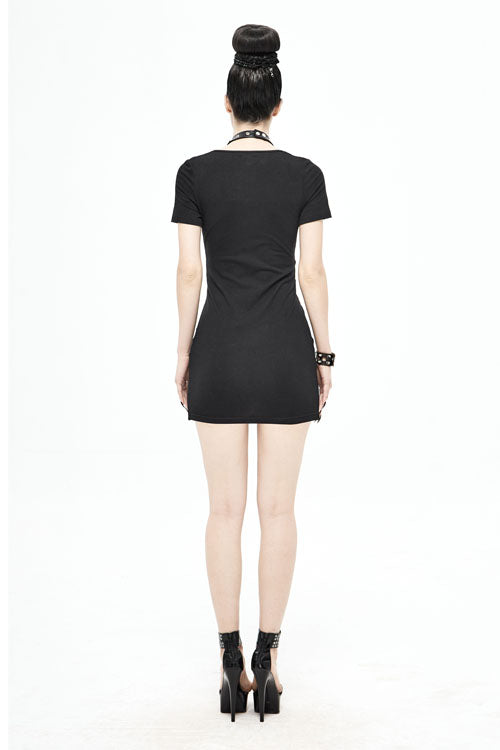 Black Deep V Inverted Tight Sexy Punk Womens Dress With Chocker