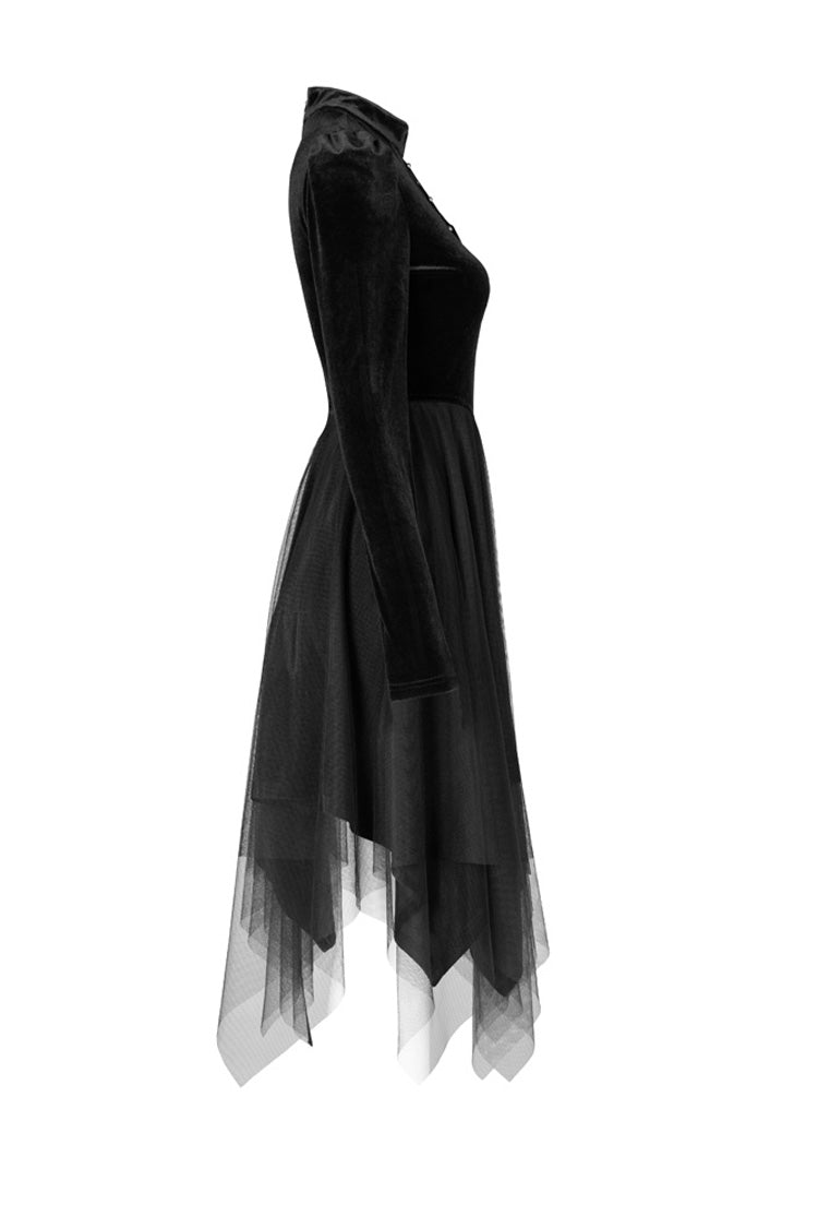 Black Velvet Mesh Stitching Elastic Women's Gothic Dress