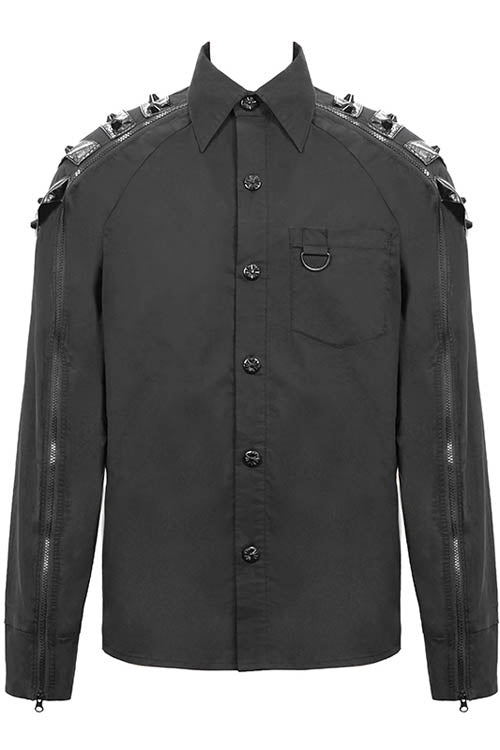 Black Long Sleeve Shoulder Zipper Mens Punk Blouse