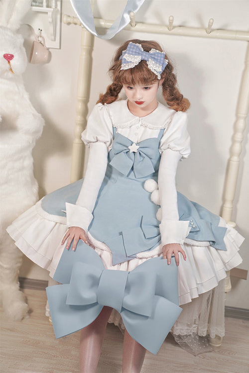 Cute Girl Doll Collar Hair Ball Christmas Princess Sweet Lolita JSK Dress Full Set