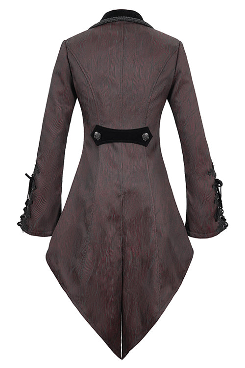 Red And Black Wavy Stripes Jacquard Long Fake Two Pieces Womens Gothic Coat