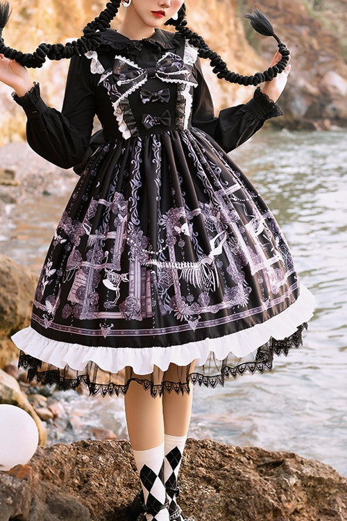 Front And Back Big Bows Passing Dream Pattern Print Gothic Lolita JSK Dress