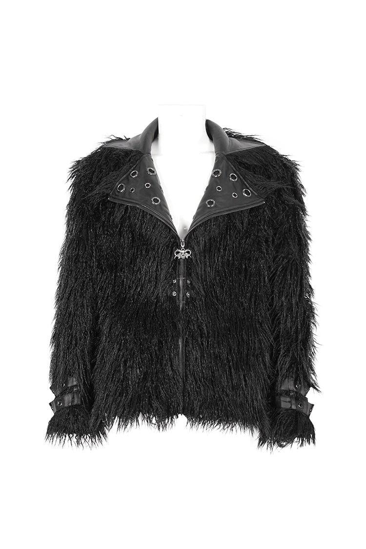Black Lapel Collar Collar Faux Fur Men's Punk Jacket