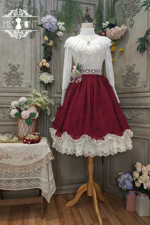 Wine Elegant Vintage Tulip Multi-Layer Ruffled Classic Lolita Skirt Dress