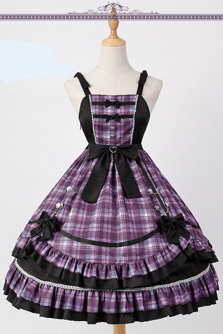 Pink/Black High Waist Stitching Bowknot Ruffled Plaid Slimming Sweet Lolita Jsk Dress (Hat & Collar are included)