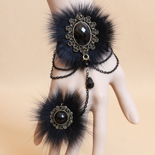 Black Retro Fashion Lace Fox Hair Female Gothic Lolita Ring Bracelet