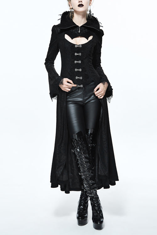 Black Floral Pattern Embroidered Womens Gothic Coat