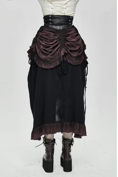 Burgundy Printed Drawstring Steampunk Womens Half Skirt