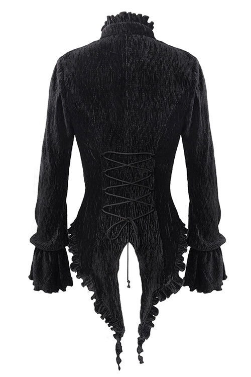 Black Velvet Lantern Sleeves Swallowtail Womens Gothic Blouse