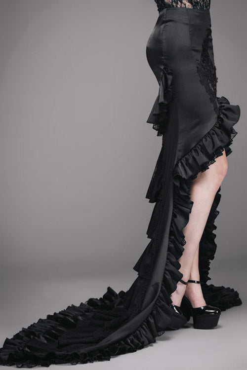 Short Front And Long Back Multi Layer Wavy Flounces Floor Length Gown Stretchy Womens Gothic Half Skirts
