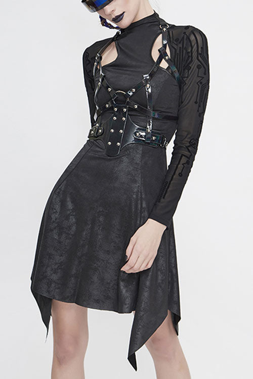 Black Irregular Pointed Hollow Out Long Sleeves Punk Dress